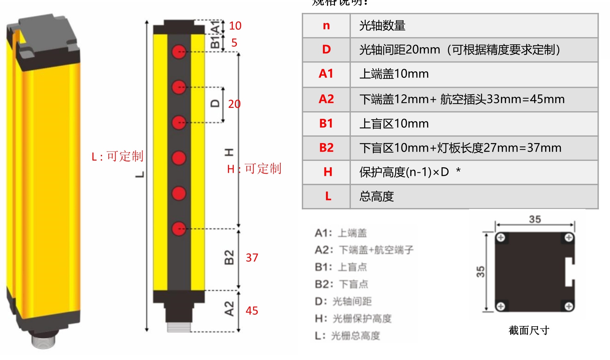 測高光柵門尺寸示意圖 測高光柵門尺寸示意圖